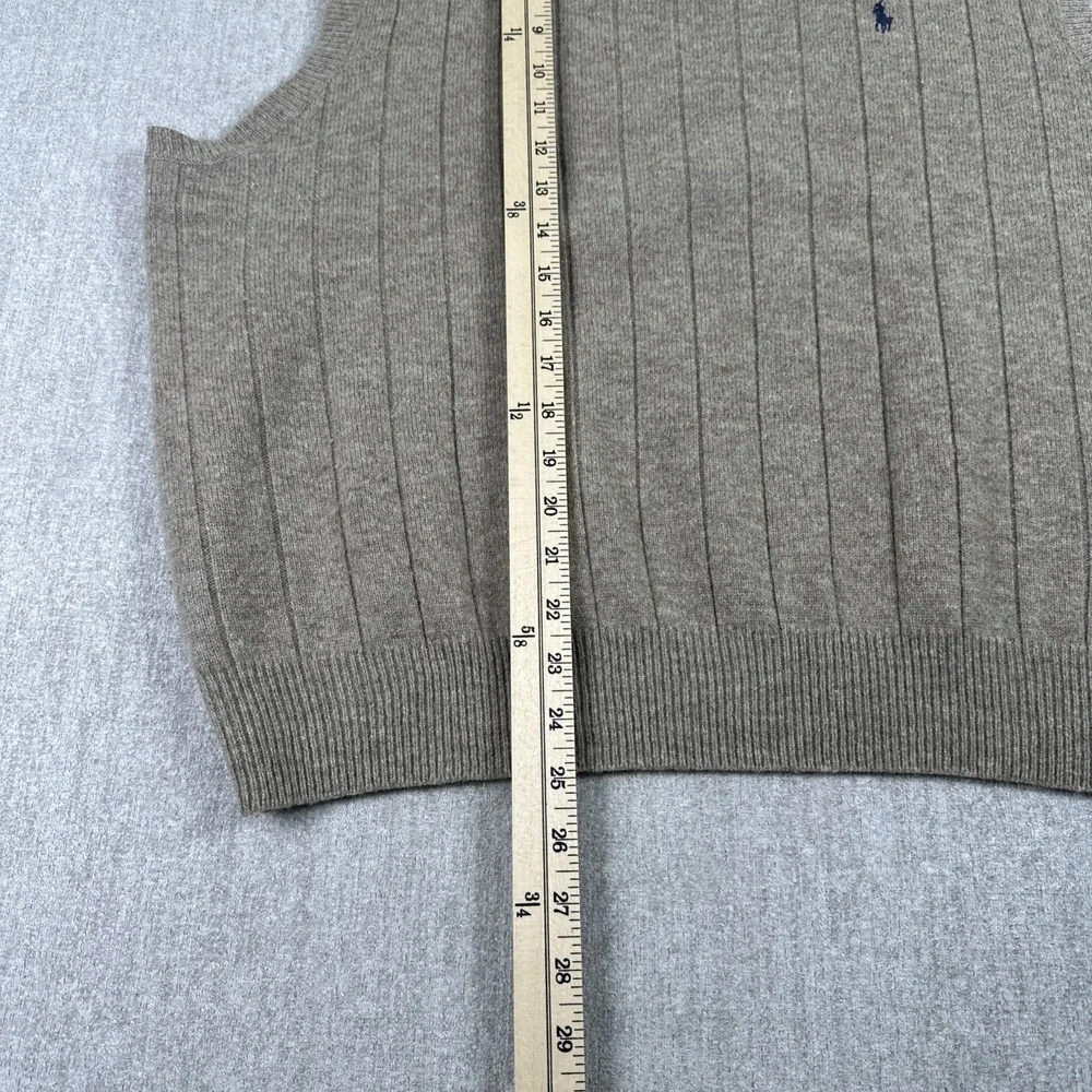 Vintage Polo Ralph Lauren‎ Lambswool Sweater Vest Men's L Tan Ribbed Pony Logo
